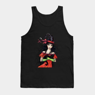 Autumn Mischief Halloween Witch and Black Cat Tank Top